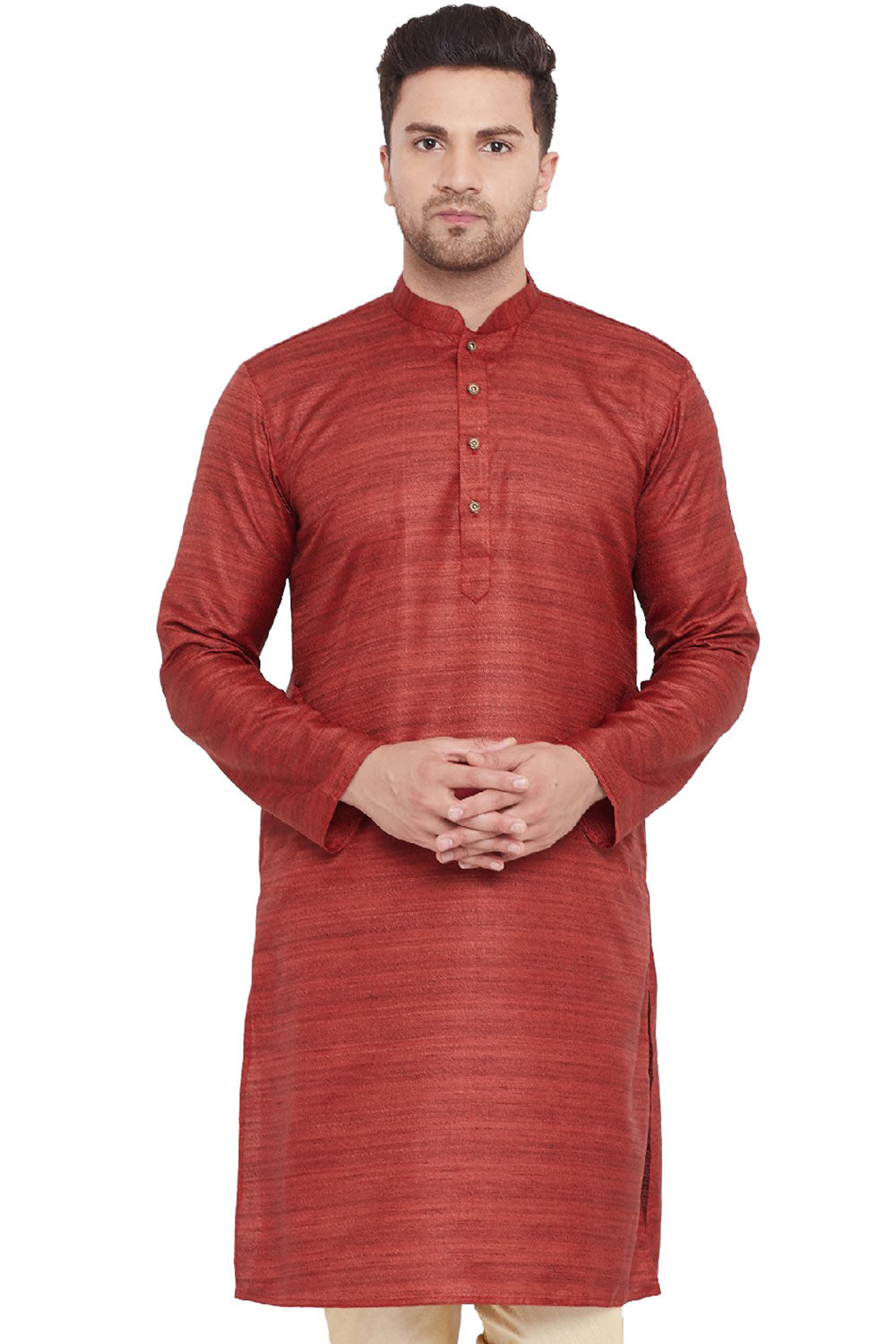 Buy Blended Silk Striped Kurta in Maroon