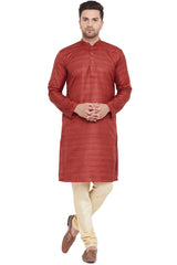 Buy Blended Silk Striped Kurta Pyjama Set in Maroon