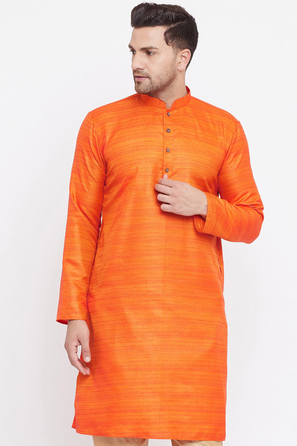 Orange Blended Silk Kurta for Men's