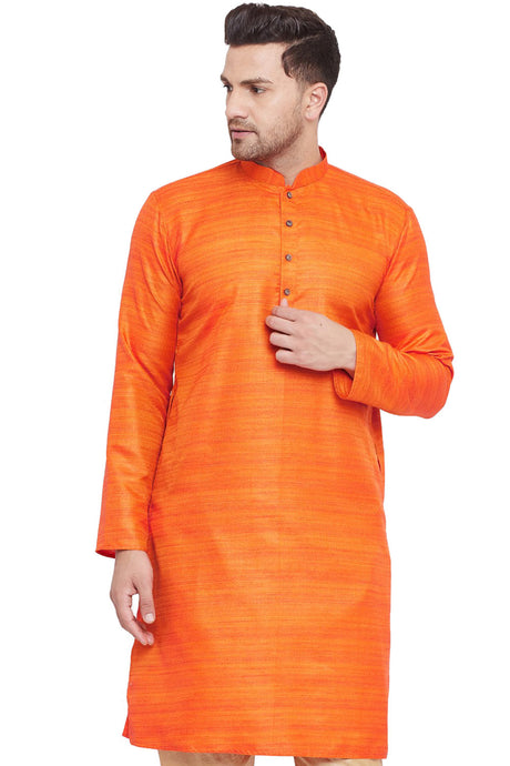 Buy Blended Silk Striped Kurta in Orange