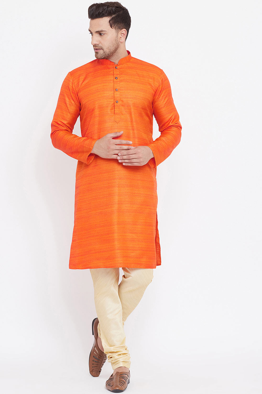 Orange Long Kurta Pyjama Set