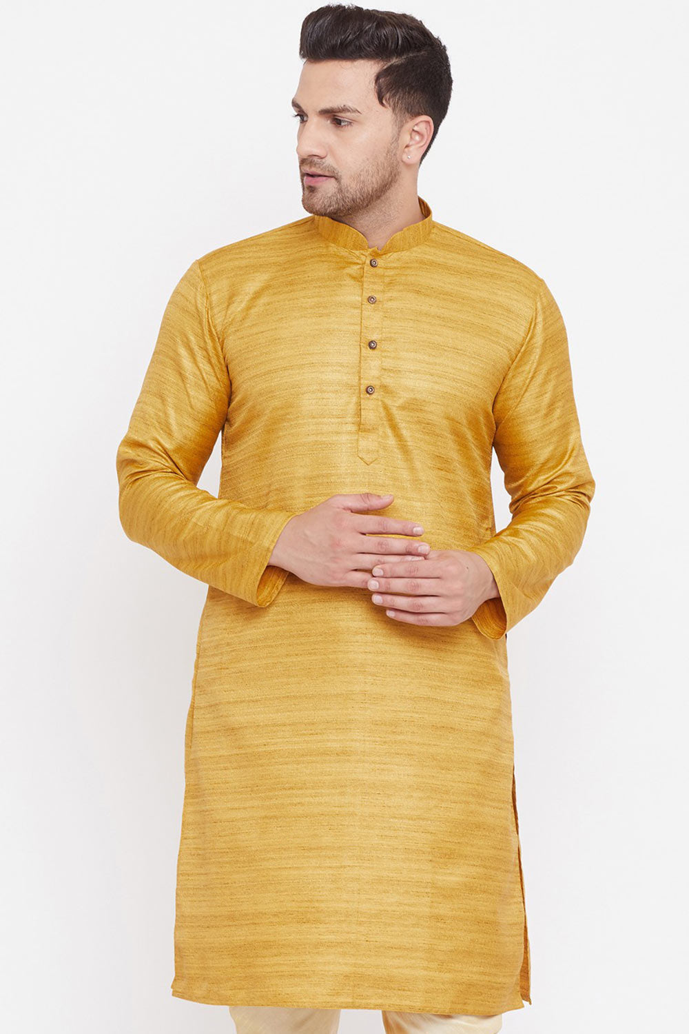 Mustard Blended Silk Kurta for Men's