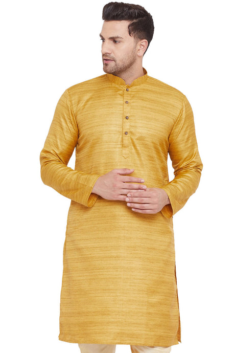 Buy Blended Silk Striped Kurta in Mustard