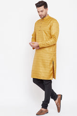 Long Blended Silk Mustard Kurta Pyjama Set