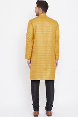 Yellow Striped Kurta with Black Pyjama.