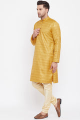 Buy Blended Silk Striped Kurta Pyjama Set in Mustard