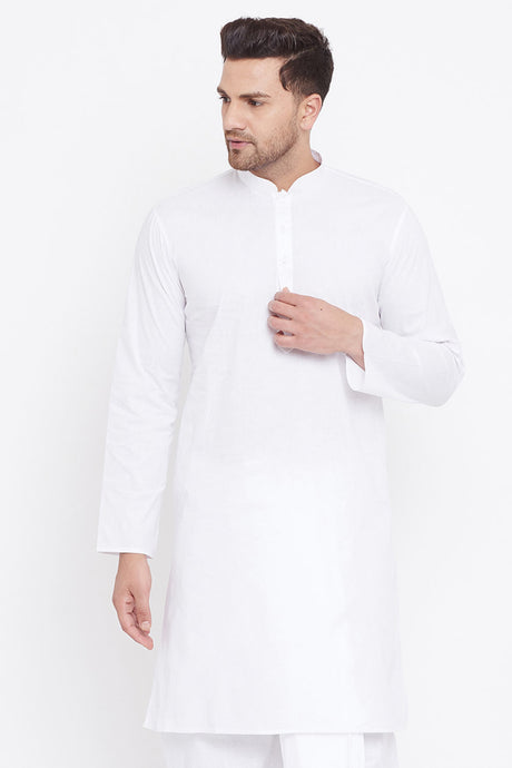 White Blended Cotton Kurta for Men's