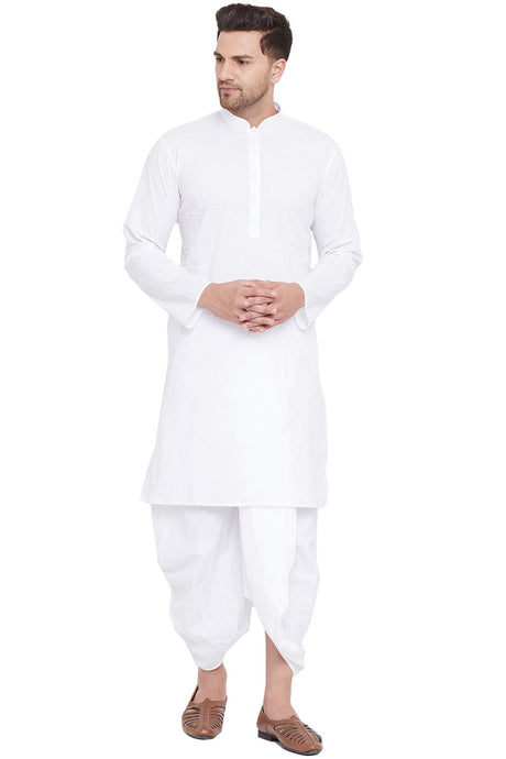 Buy Men's Cotton Solid Kurta And Dhoti Set in White