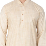 Men's Cotton Solid Kurta In Beige