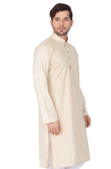 Men's Cotton Solid Kurta In Beige