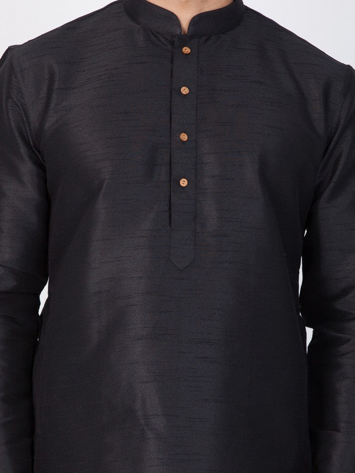 Men's Cotton Art Silk Solid Kurta In Black