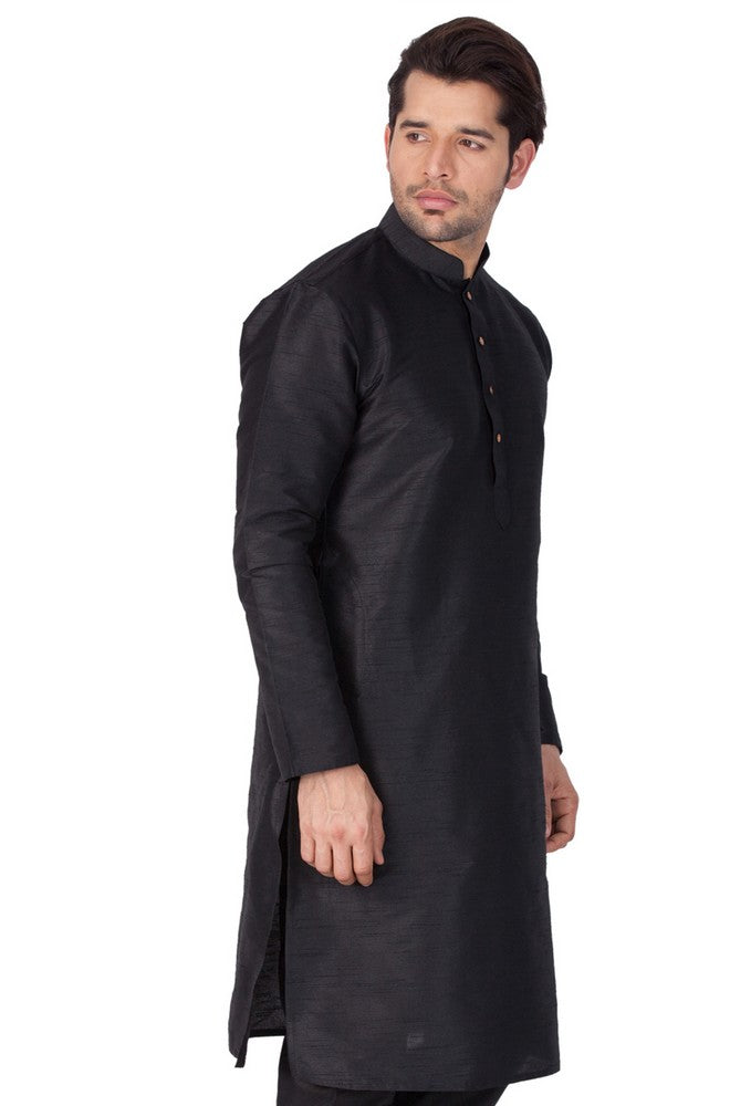 Men's Cotton Art Silk Solid Kurta In Black