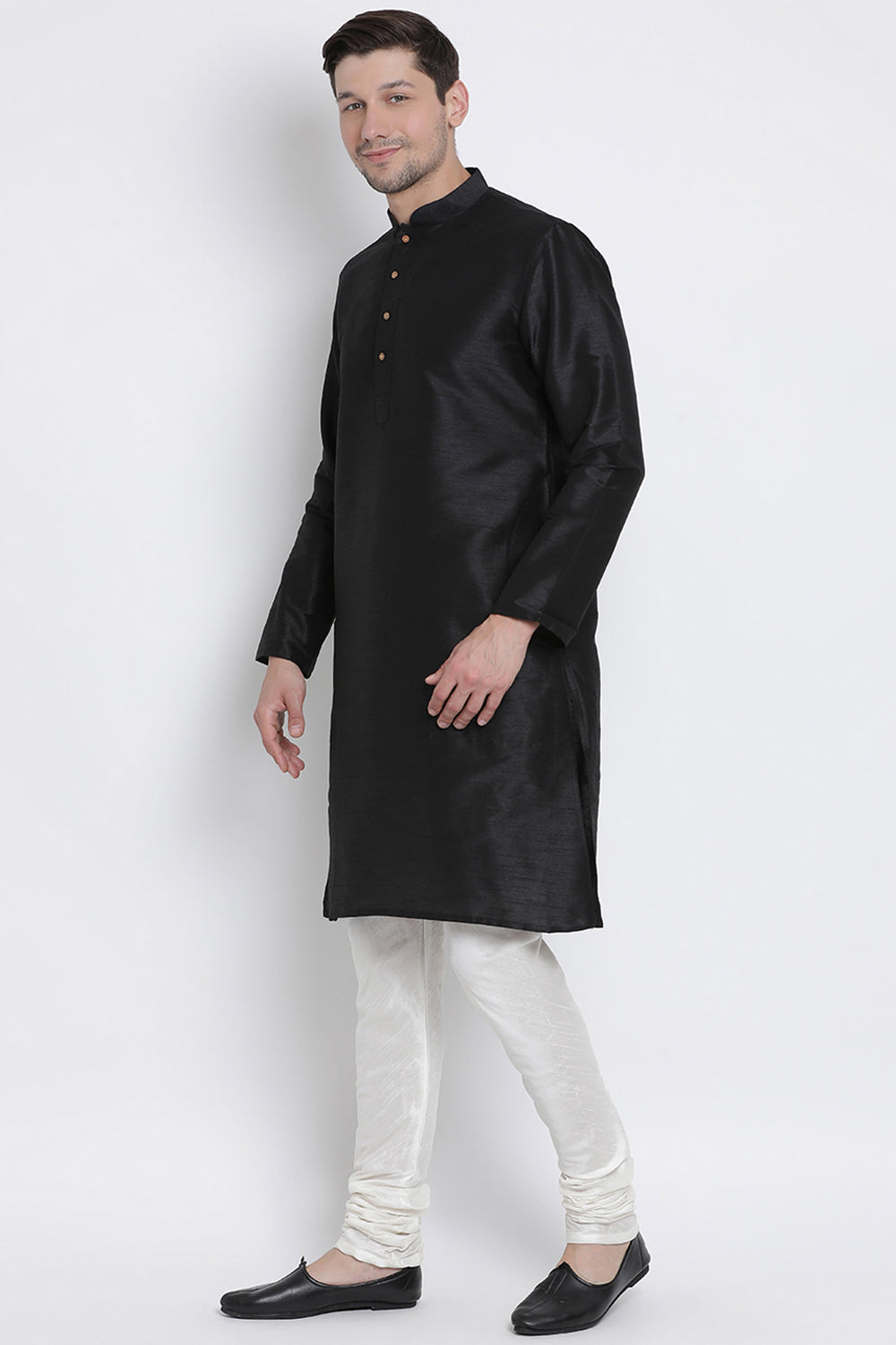 Men's Cotton Art Silk Kurta Set In Black