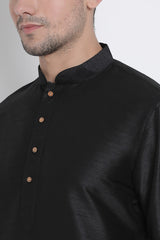 Men's Cotton Art Silk Kurta Set In Black