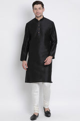 Men's Cotton Art Silk Kurta Set In Black