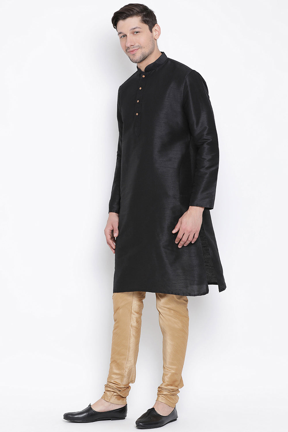 Men's Cotton Art Silk Kurta Set In Black