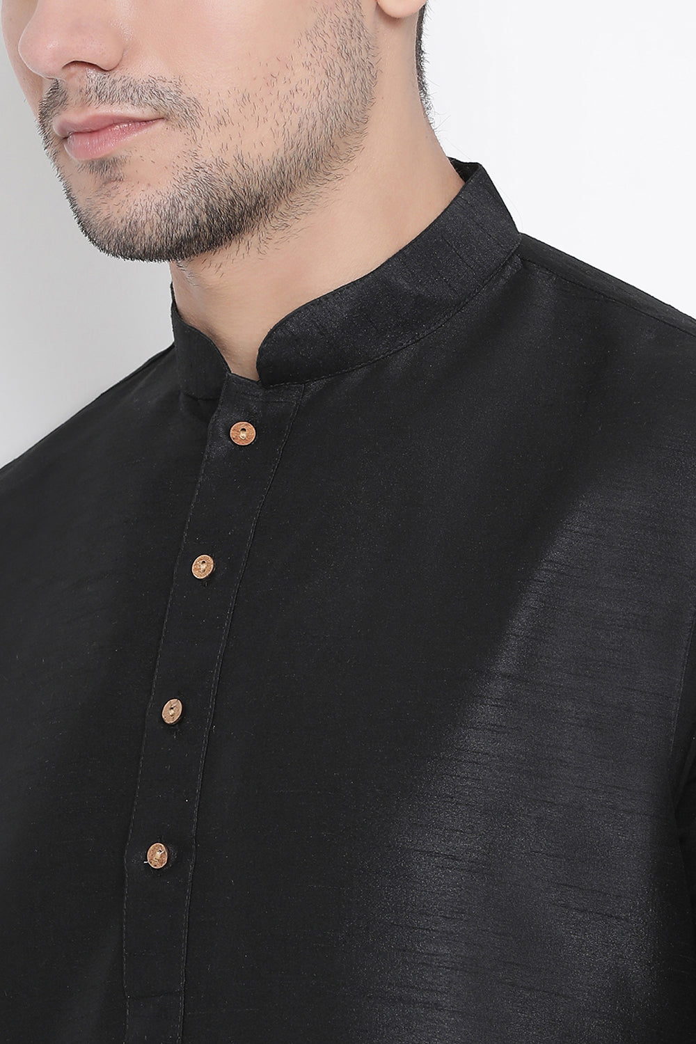 Men's Cotton Art Silk Kurta Set In Black