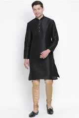 Men's Cotton Art Silk Kurta Set In Black