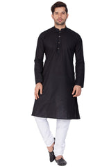 Men's Linen Solid Kurta And Pajama Set In Black