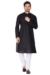 Men's Linen Solid Kurta And Pajama Set In Black