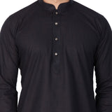 Men's Linen Solid Kurta And Pajama Set In Black