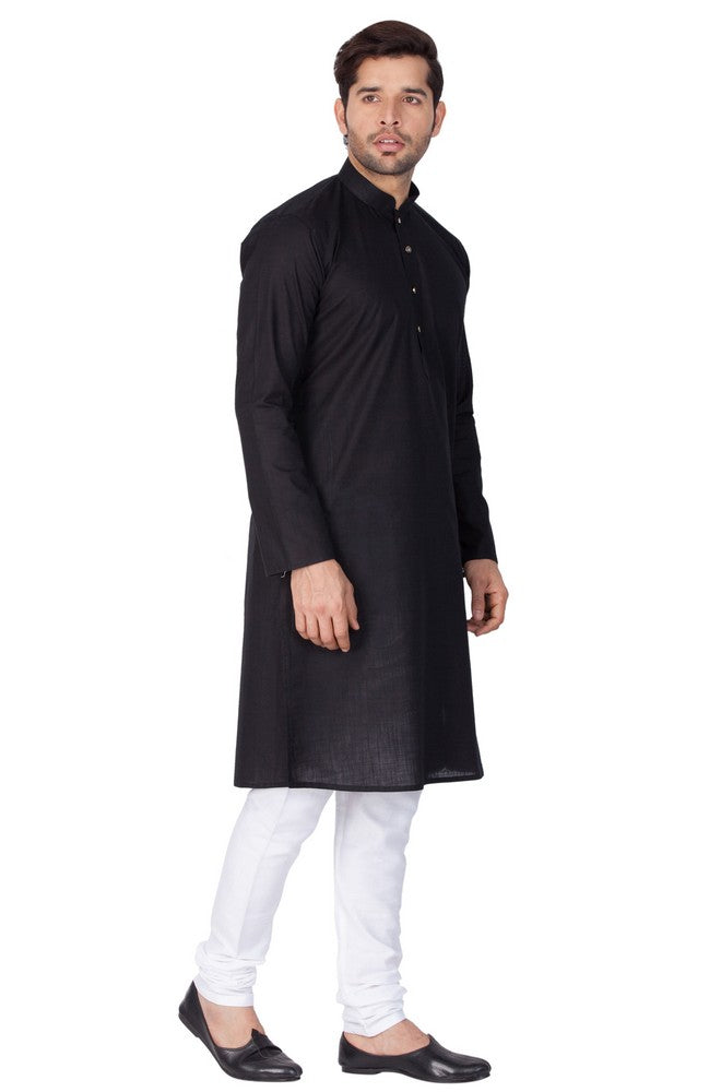 Men's Linen Solid Kurta And Pajama Set In Black