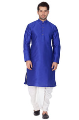 Men's Cotton Art Silk Solid Kurta And Dhoti Pant Set In Blue