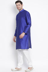 Men's Cotton Art Silk Kurta Set In Blue