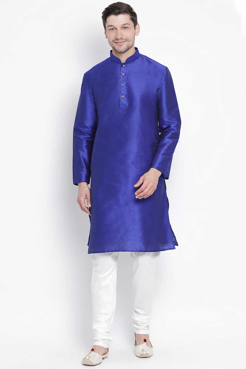 Men's Cotton Art Silk Kurta Set In Blue