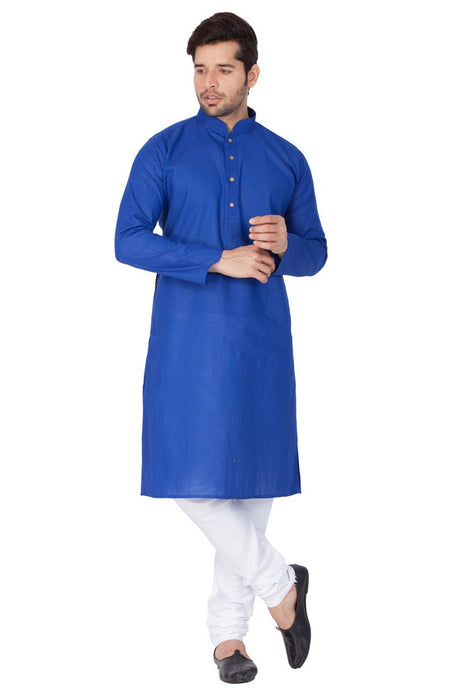 Men's Linen Solid Kurta and Pyjama Set in Blue