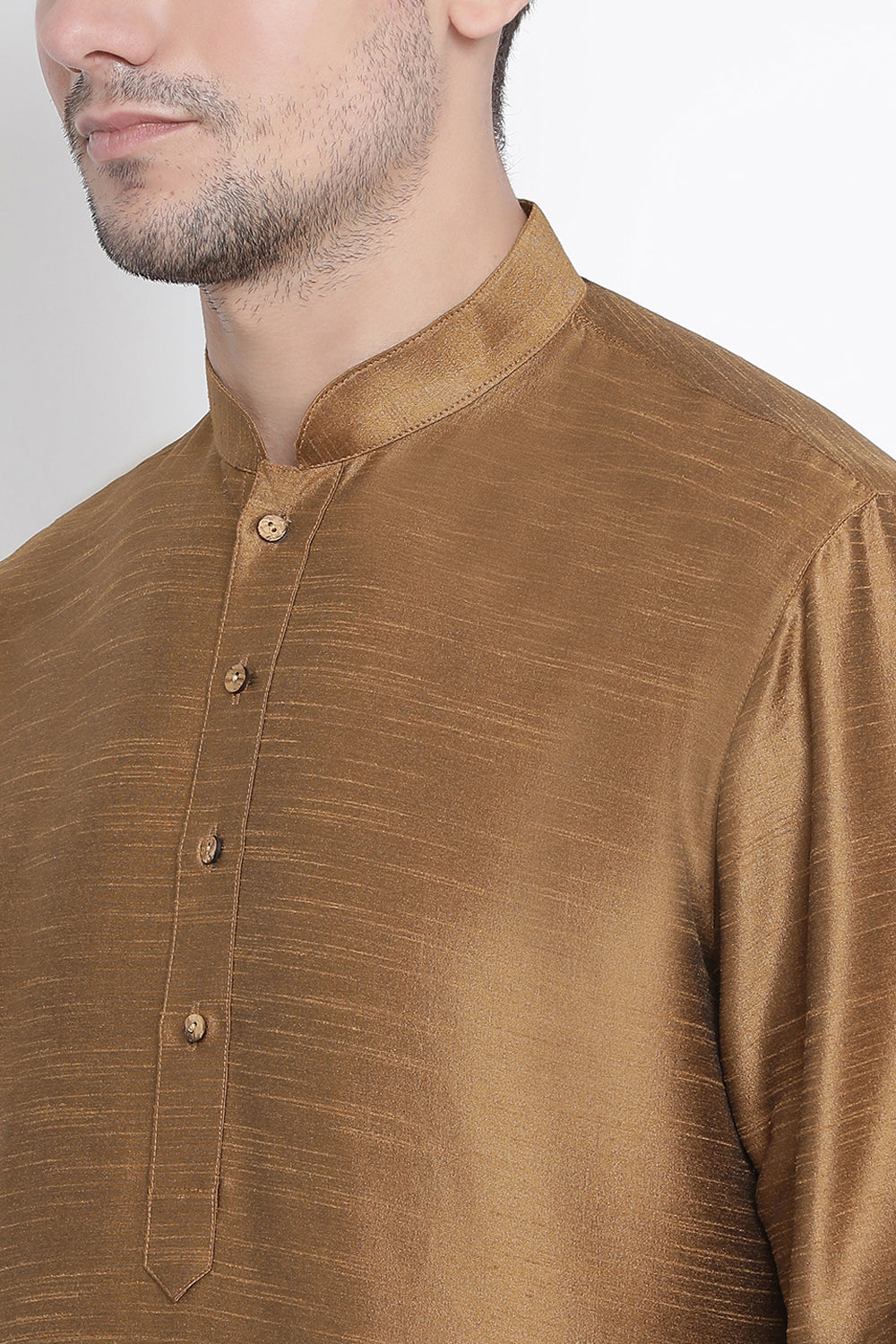 Men's Cotton Art Silk Kurta Set In Brown