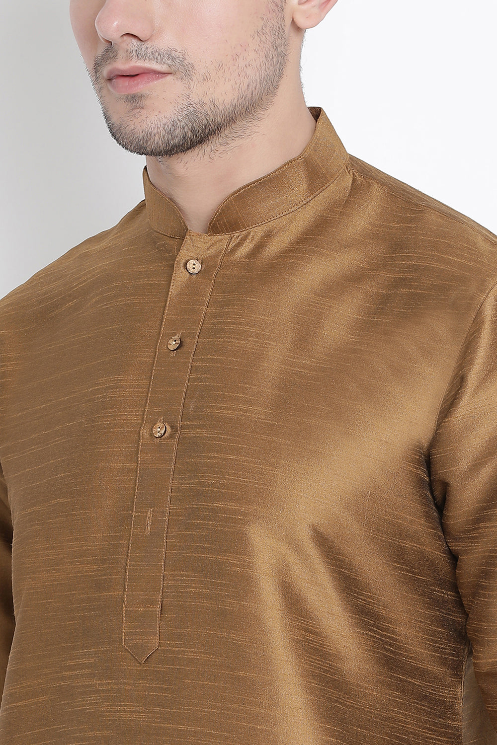 Men's Cotton Art Silk Kurta Set In Brown