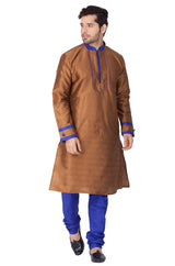 Men's Cotton Art Silk Solid Kurta And Pajama Set In Brown