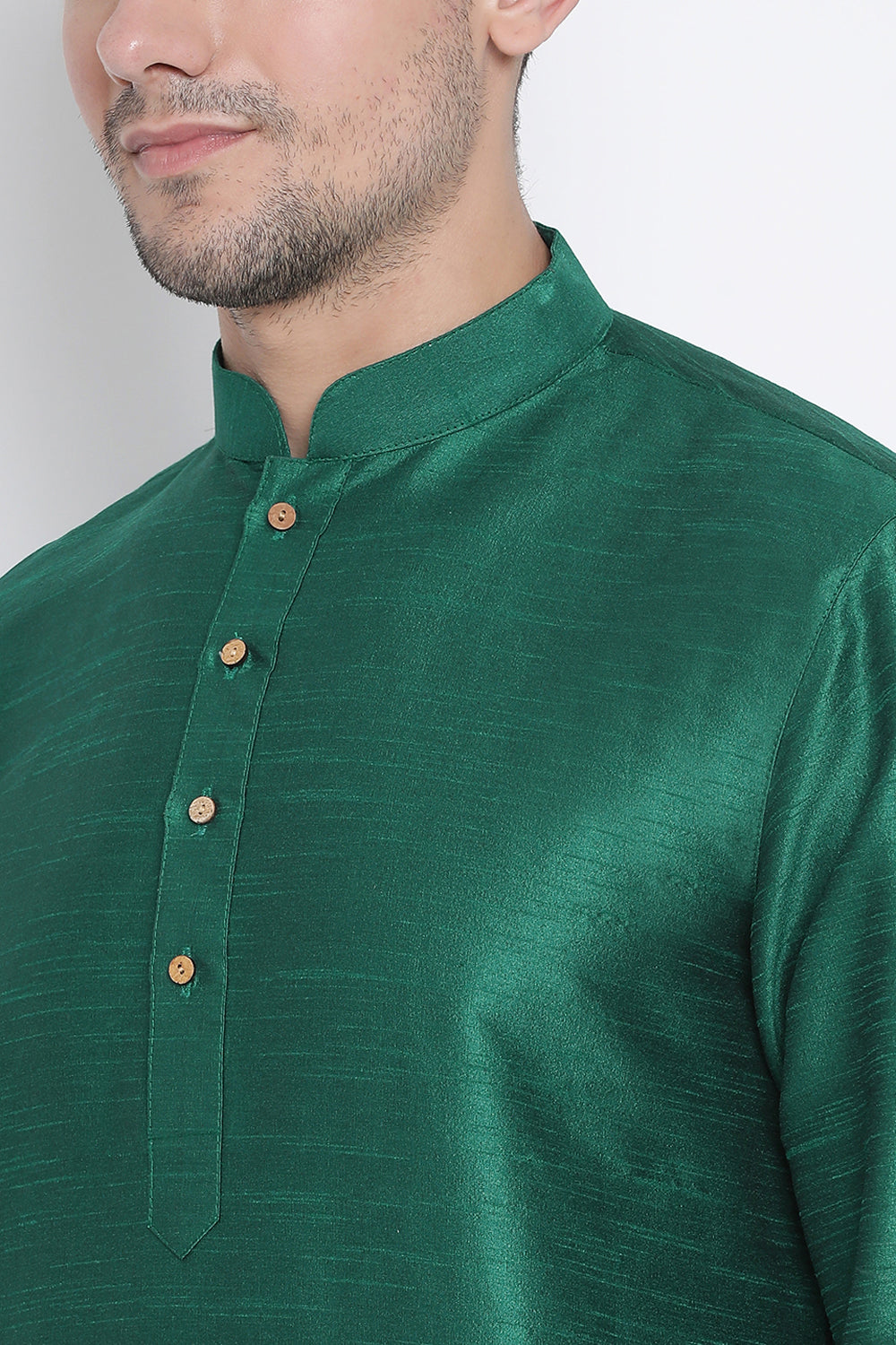 Men's Cotton Art Silk Kurta Set In Green