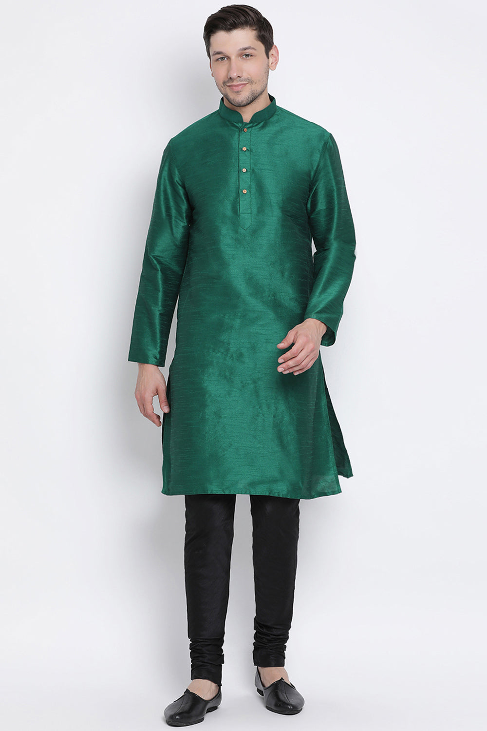 Men's Cotton Art Silk Kurta Set In Green