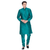 Men's Cotton Art Silk Solid Kurta And Pajama Set In Green