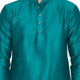 Men's Cotton Art Silk Solid Kurta And Pajama Set In Green