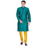 Men's Cotton Art Silk Solid Kurta And Pajama Set In Green