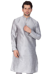 Men's Cotton Art Silk Solid Kurta In Grey