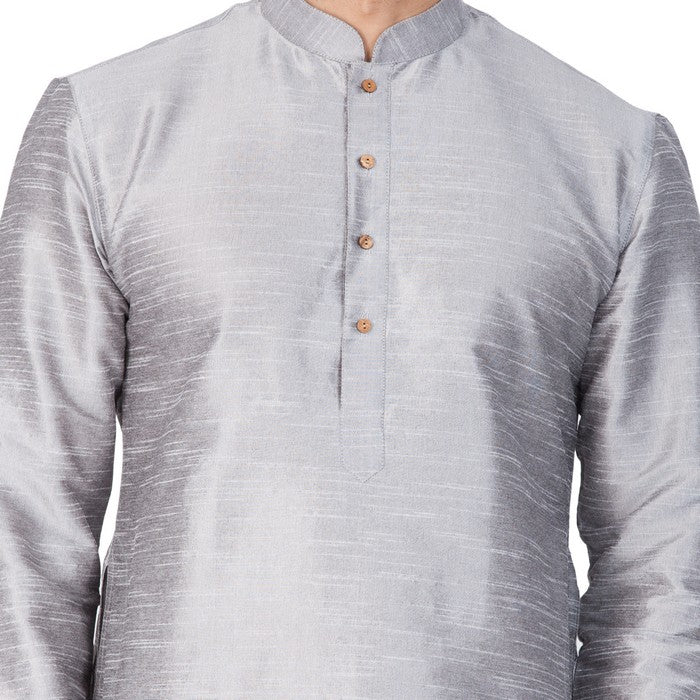 Men's Cotton Art Silk Solid Kurta In Grey