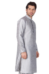 Men's Cotton Art Silk Solid Kurta In Grey