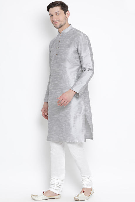 Men's Cotton Art Silk Kurta Set in Grey