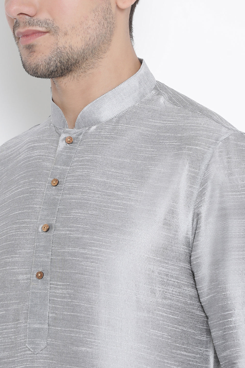 Men's Cotton Art Silk Kurta Set In Grey