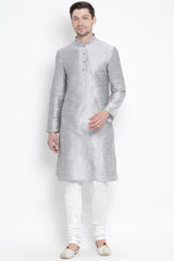 Men's Cotton Art Silk Kurta Set In Grey