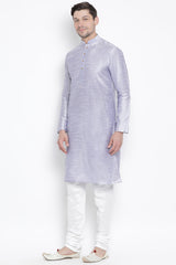 Men's Cotton Art Silk Kurta Set In Light Blue