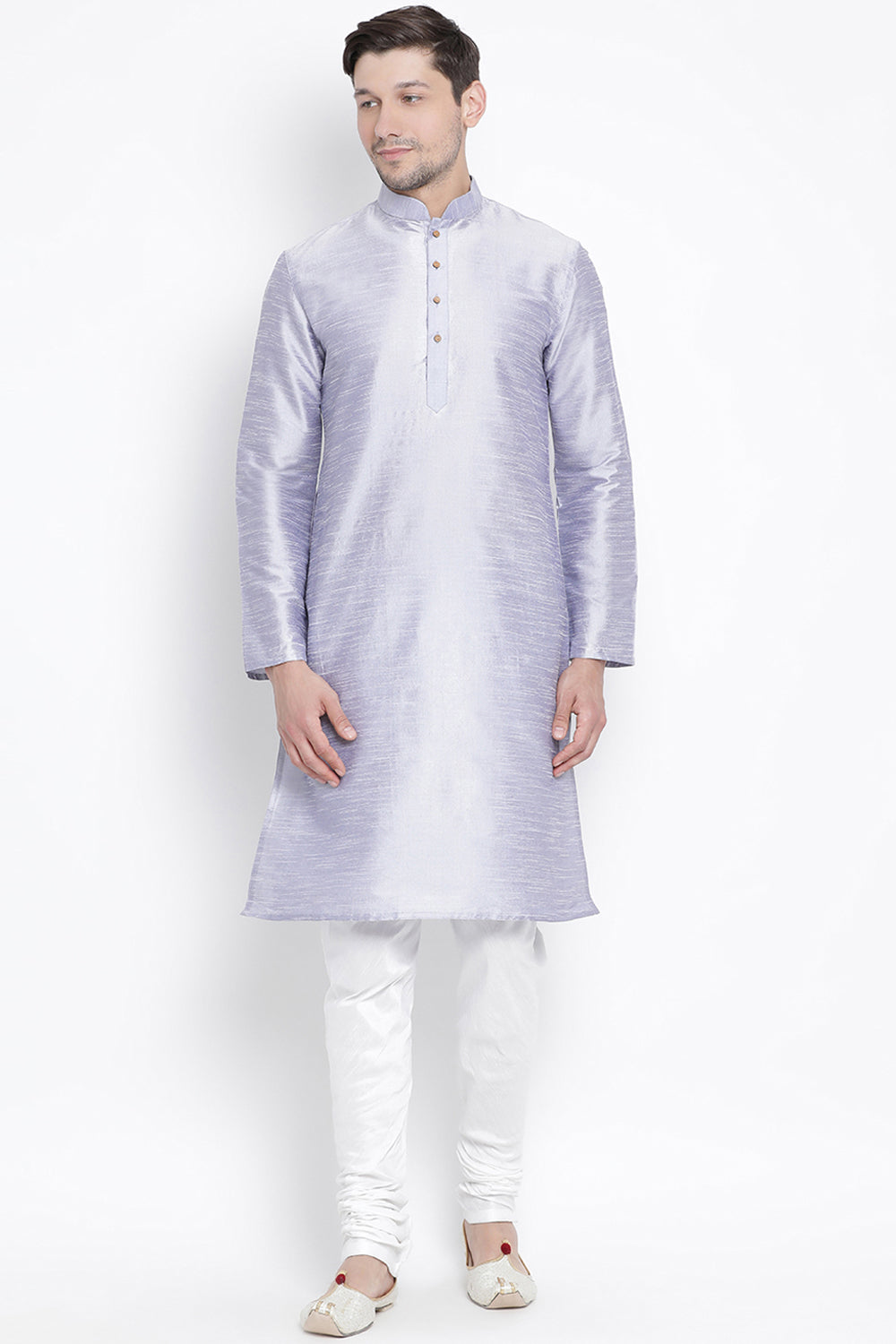 Men's Cotton Art Silk Kurta Set In Light Blue