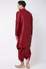 Buy Men's Blended Silk Solid Kurta Set in Maroon - Back