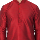 Men's Cotton Art Silk Solid Kurta And Pajama Set In Maroon