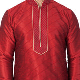 Men's Cotton Art Silk Embroidered Kurta And Pajama Set In Maroon