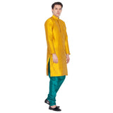 Men's Cotton Art Silk Solid Kurta And Pajama Set In Gold